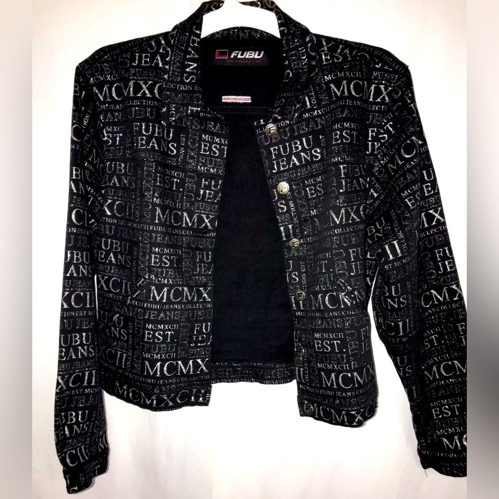Fubu MCMXCII All Over silver sparkle Print Jean Jacket